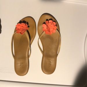Old navy brown sandals with orange flower